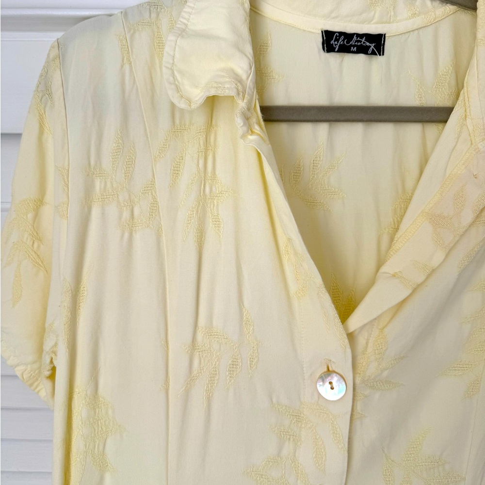 Life History Dress, Women’s Medium, Buttercream yellow with floral embroidery